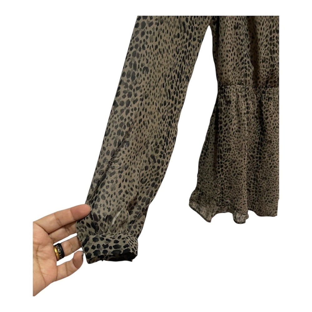 ASTR the Label Women Tan Black Cheetah Print Long Sleeve Ruffle Romper Size S - Picture 3 of 6